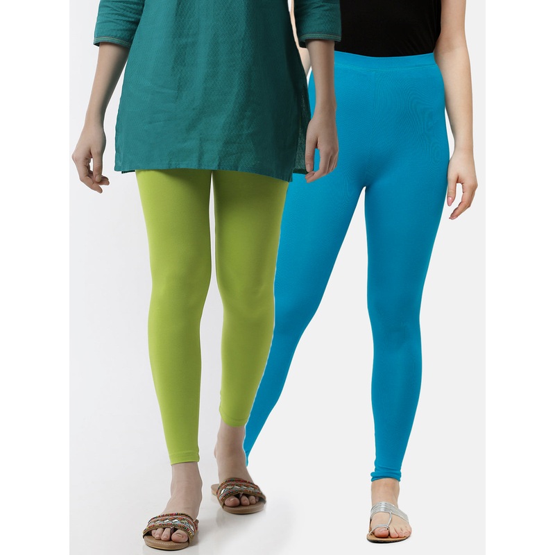 Superior Ankle Length Leggings Combo Pack of 2 Lime&Teal