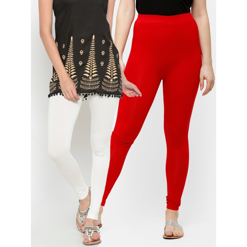 Superior Ankle Length Leggings Combo Pack of 2 Offwhite&True Red