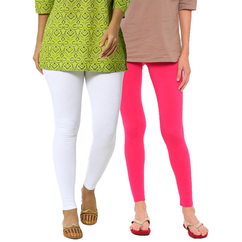Superior Ankle Length Leggings Combo Pack of 2 White&Fuchsia