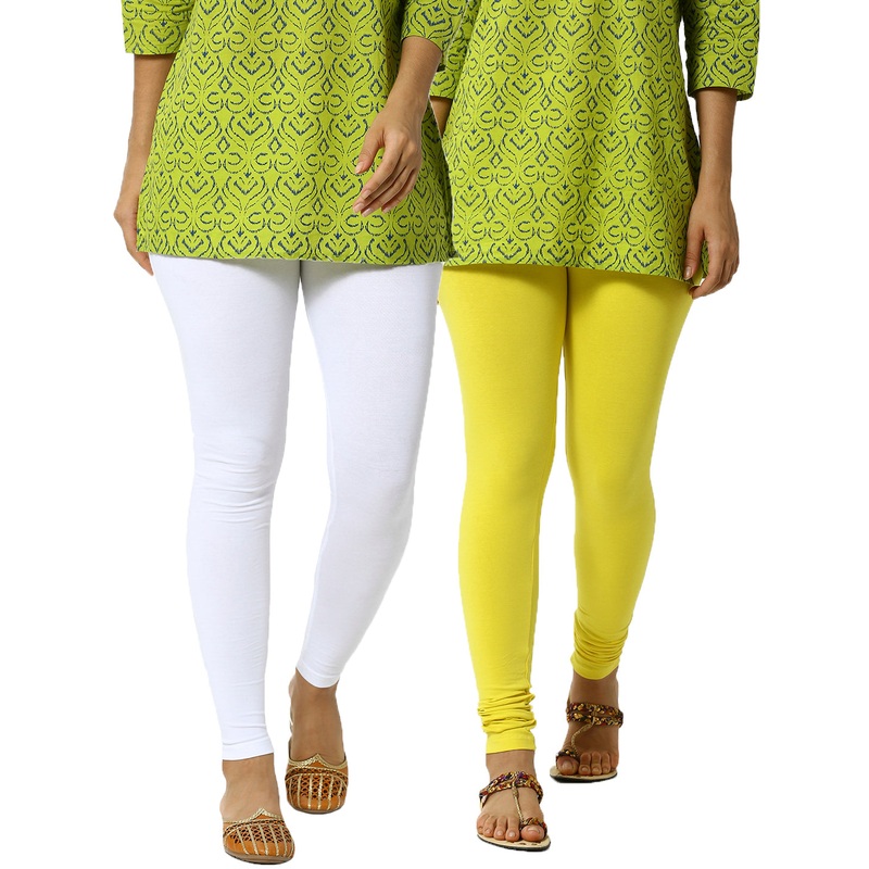 Superior Ankle Length Leggings Combo Pack of 2 White&Lemon Yellow