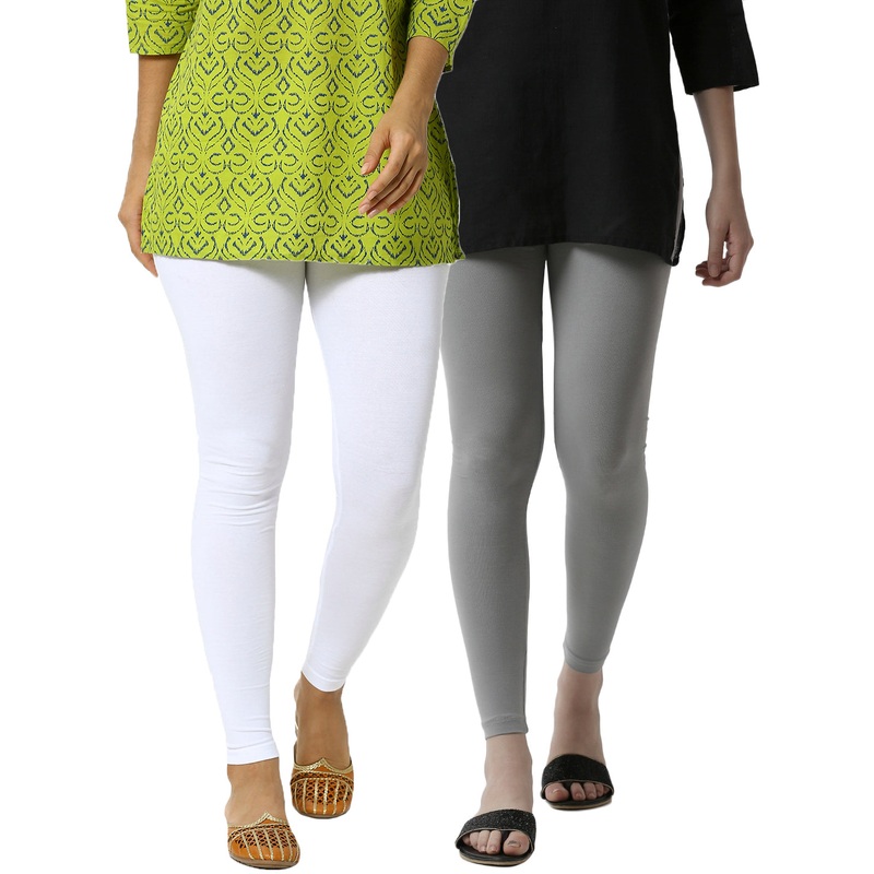 Superior Ankle Length Leggings Combo Pack of 2 White&Light Grey