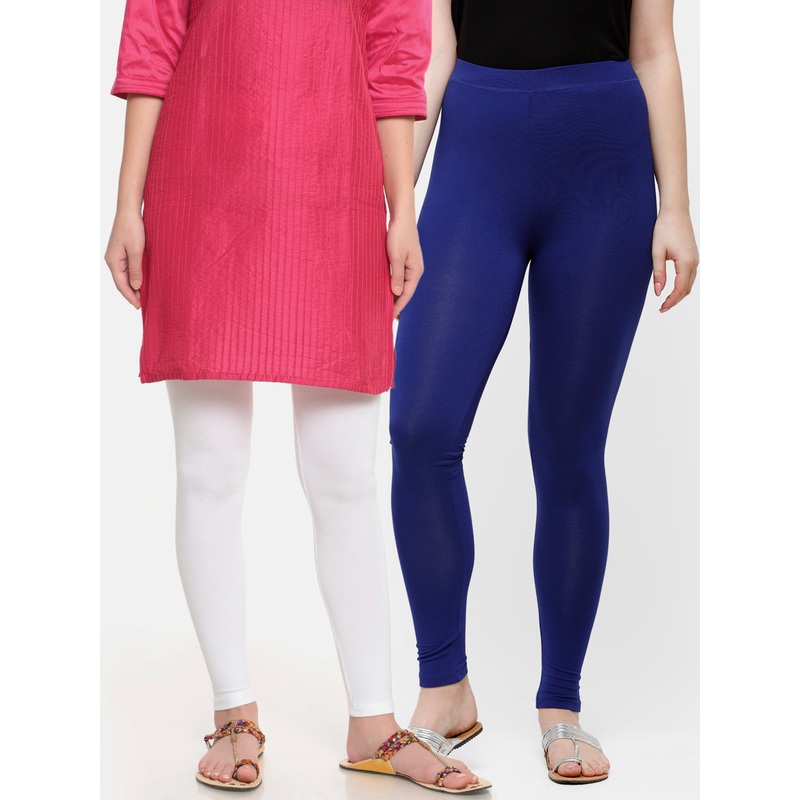 Superior Ankle Length Leggings Combo Pack of 2 White&Navy Blue