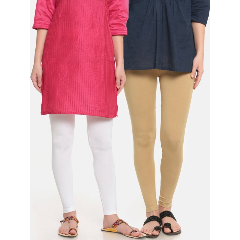 Superior Ankle Length Leggings Combo Pack of 2 White&Skin