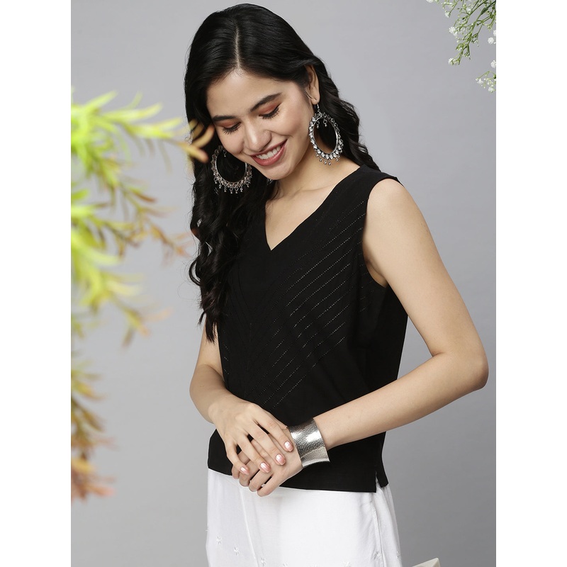 Women’s Embroidery Crop Top Black