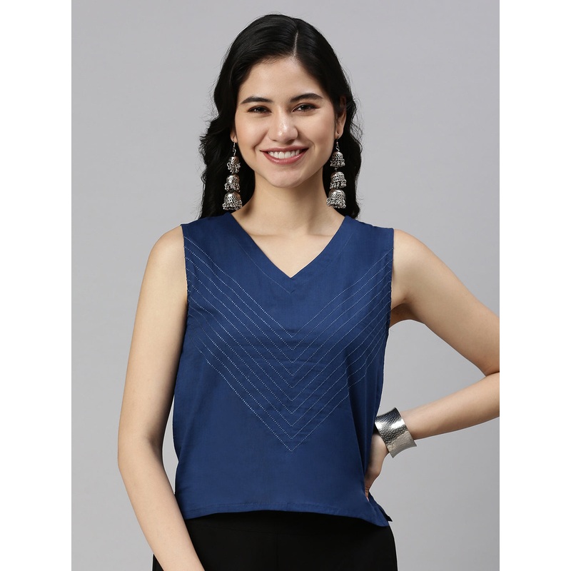 Women’s Embroidery Crop Top Indigo Blue