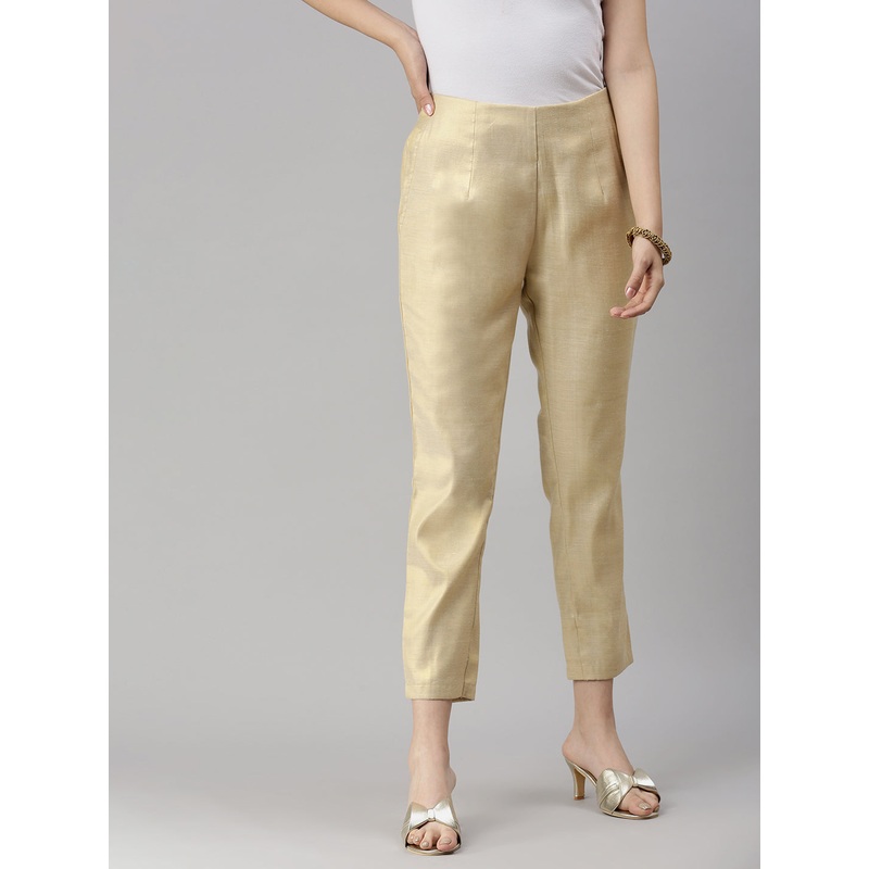Womens Cigarette Pant Solid Polyester Gold