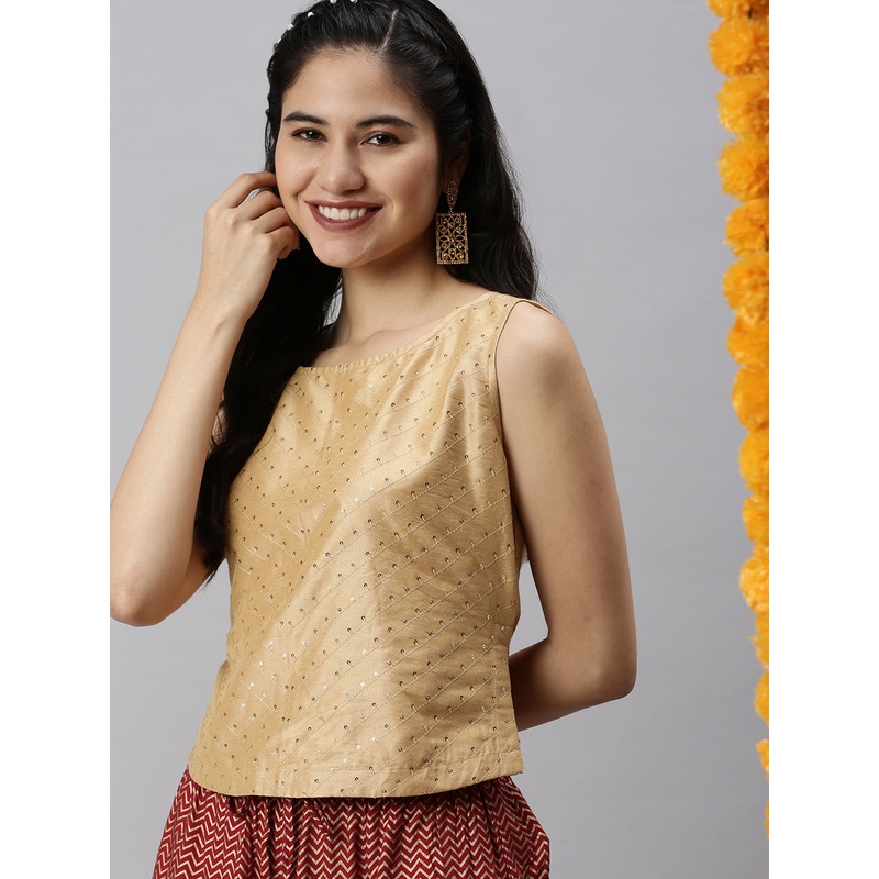 Womens Embroidery Crop Top Gold