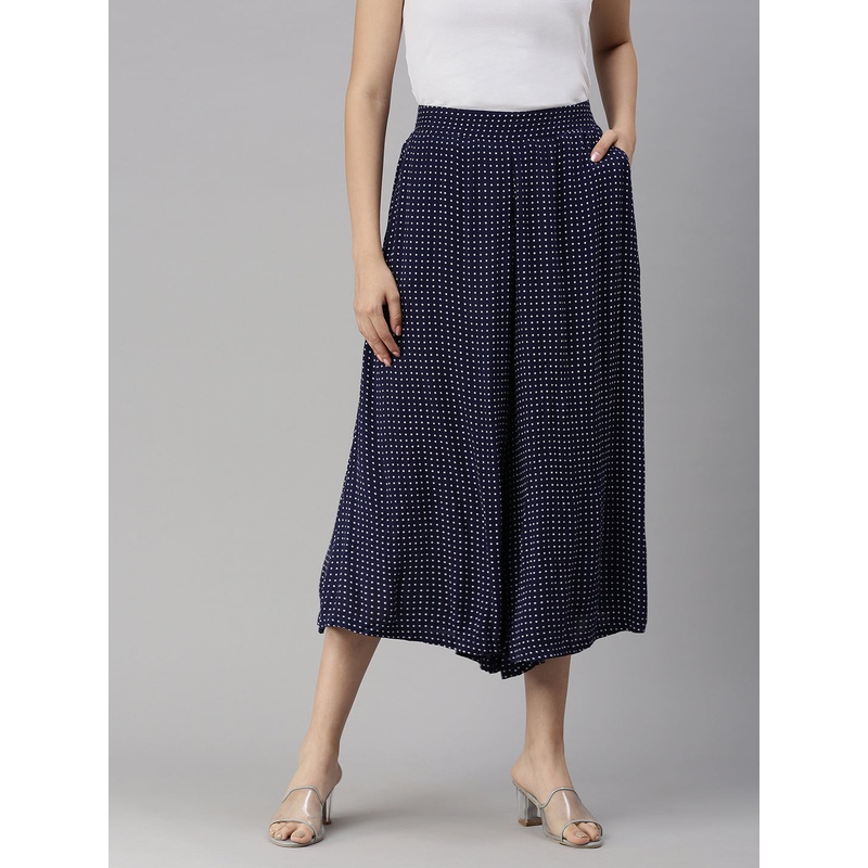 Womens Printed Culottes Navy Blue