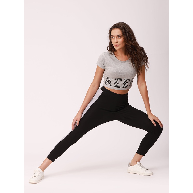 Ladies Active wear Crop Top Grey Melange