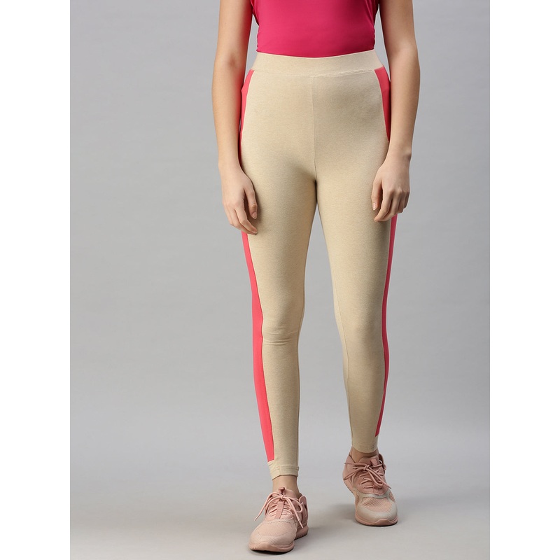 Ladies Ankle Length Leggings Solid Cotton Beige Melange