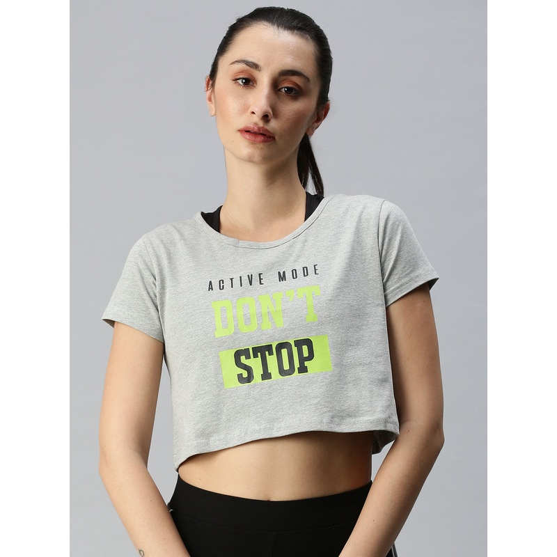 Ladies Printed Crop Top Grey Melange