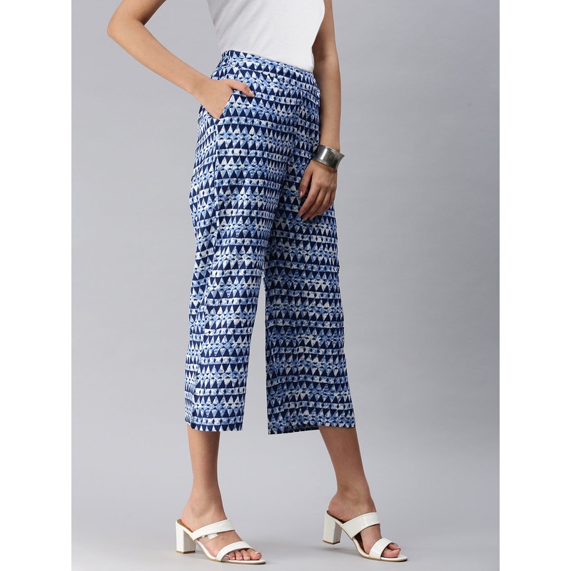 Ladies Printed Palazzo Indigo|S|M|L|XL|XXL|3XL|Indigo|LWBCPZAOF14167315