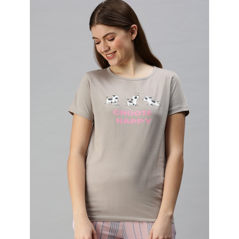 Ladies Printed Pyajama Tshirt Calcite Blue