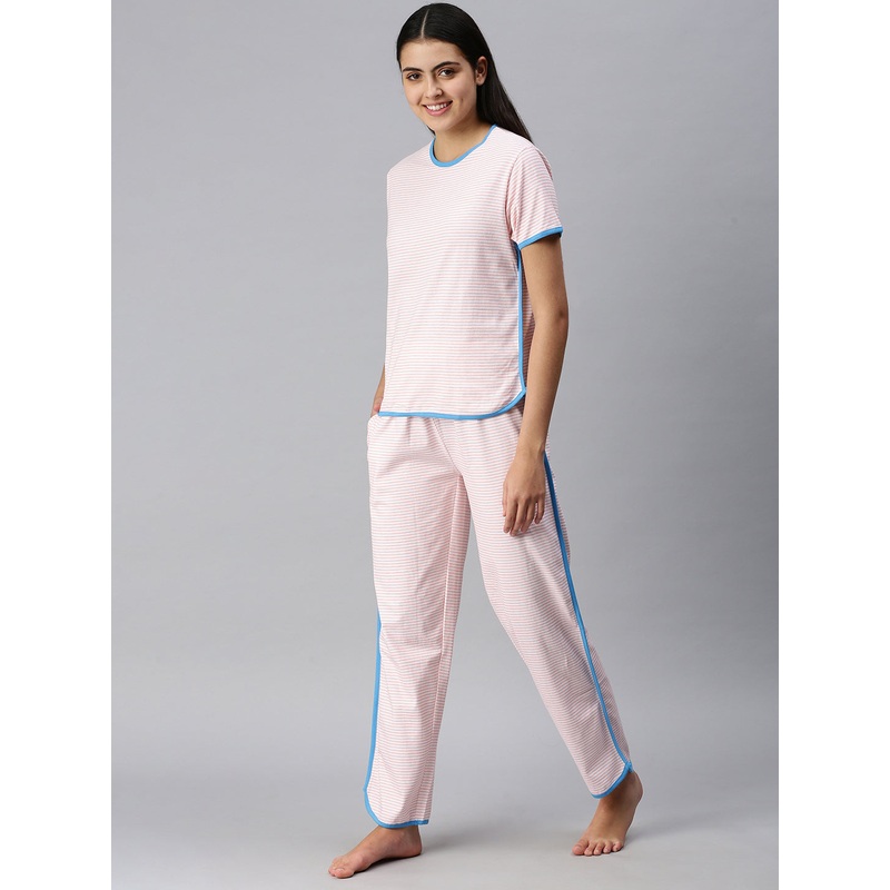 Ladies Printed Pyjama Set Crystal Pink