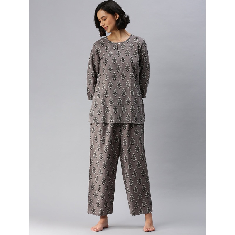 Ladies Printed Pyjama Set Grey
