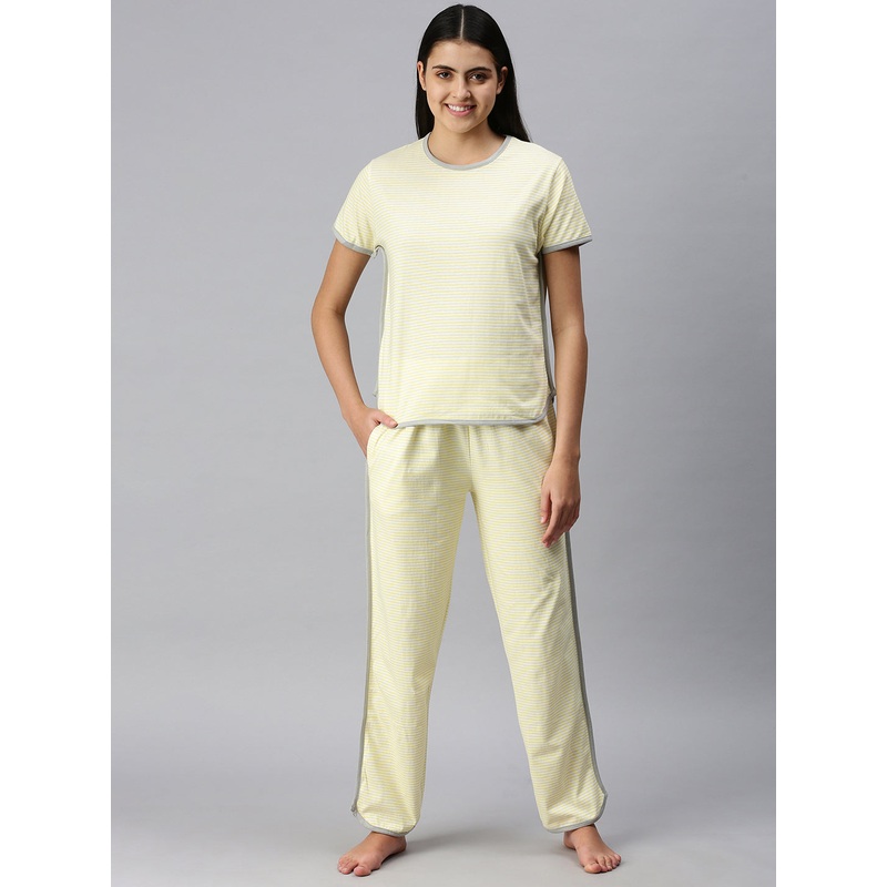 Ladies Printed Pyjama Set Lemon Yellow
