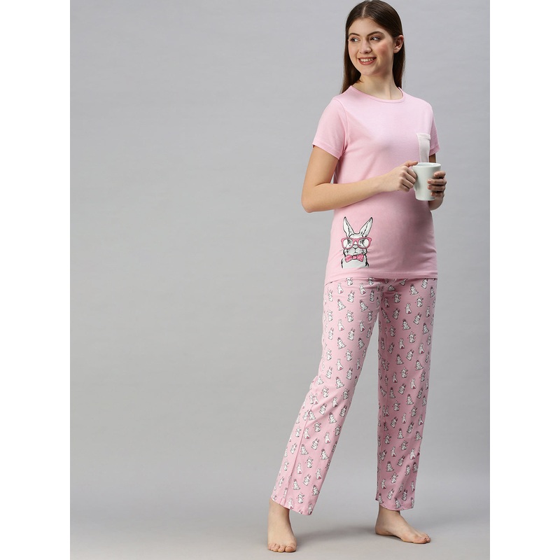 Ladies Printed Pyjama Set Lilac Sachet