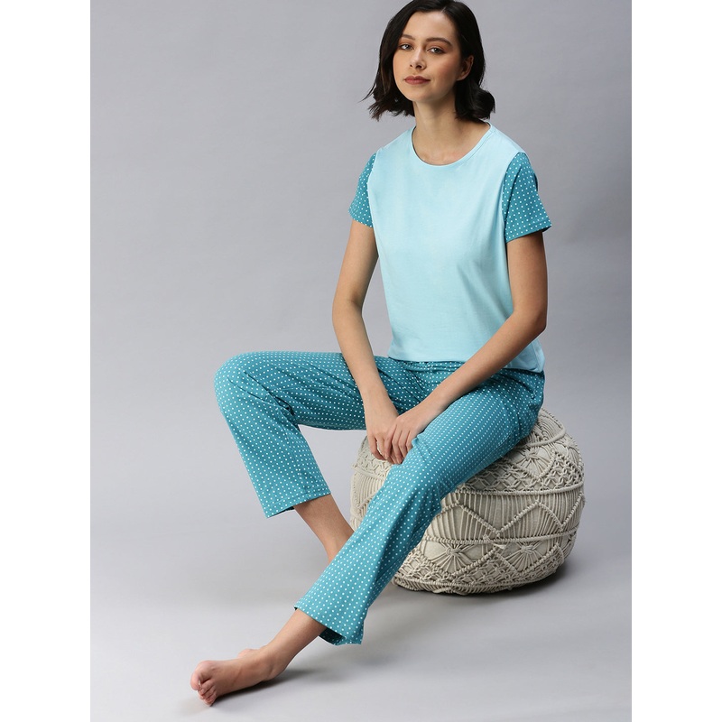Ladies Printed Pyjama Set Pagoda Blue