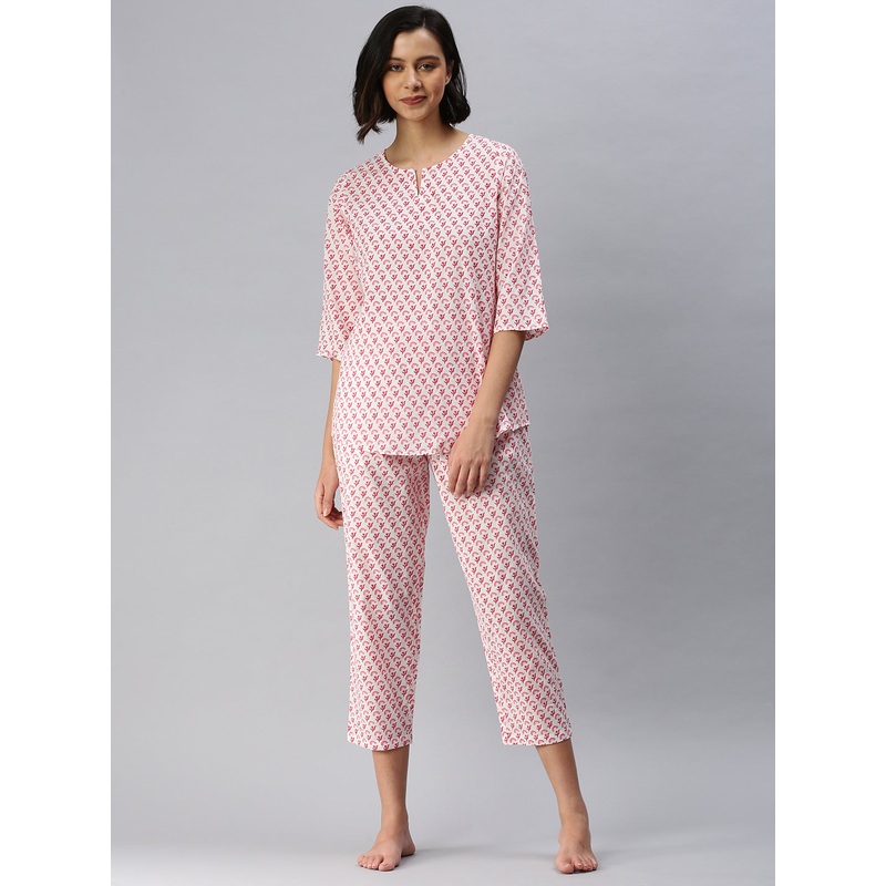Ladies Printed Pyjama Set White