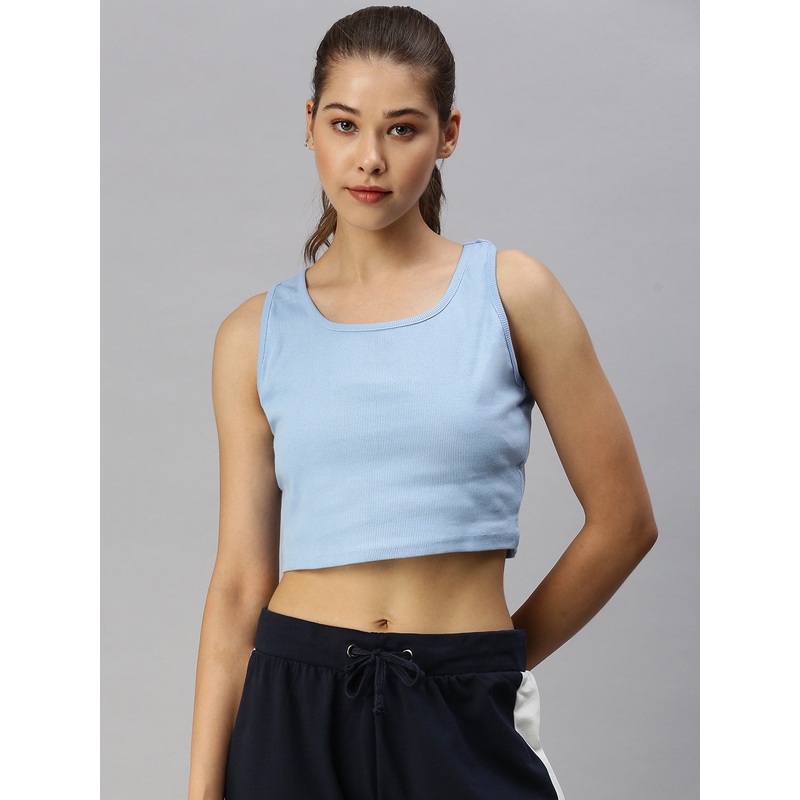 Ladies Rib Crop Top Powder Blue