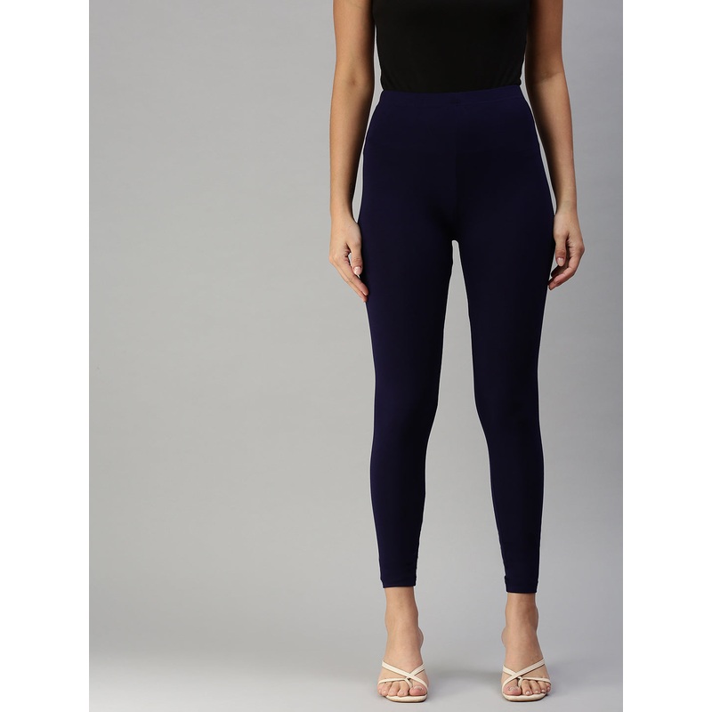Ladies Superior Ankle Length Leggings Dark Navy Blue Solid Viscose