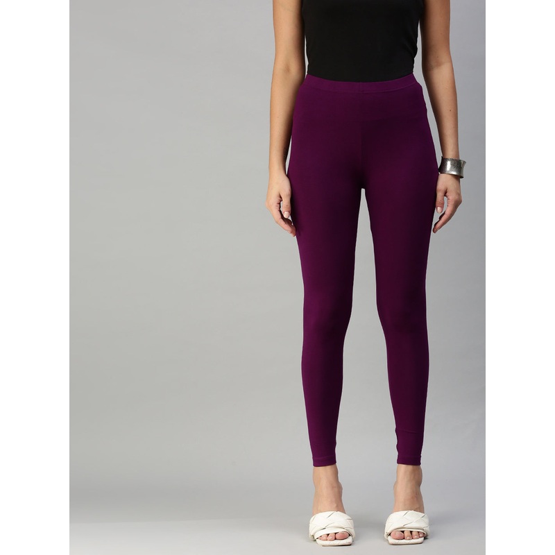 Ladies Superior Ankle Length Leggings Dark Purple Solid Viscose