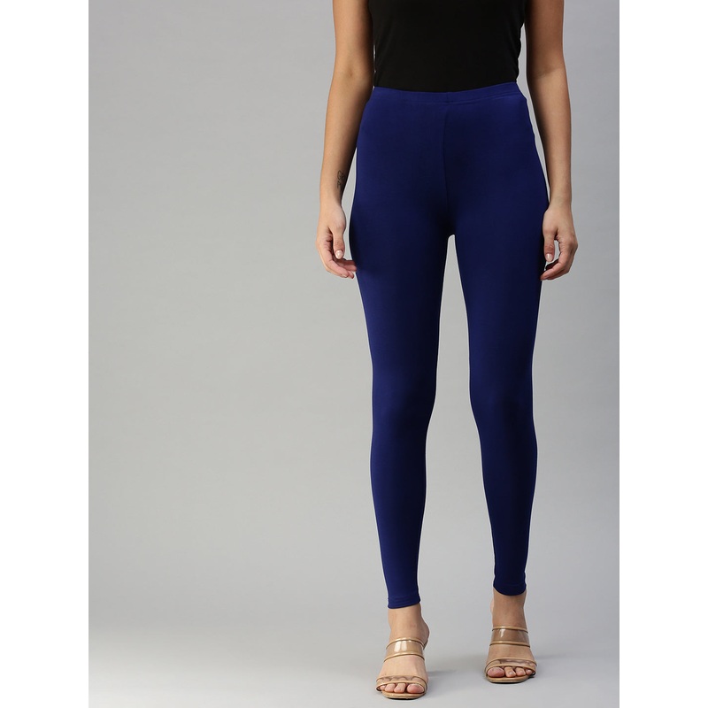 Ladies Superior Ankle Length Leggings Navy Blue Solid Viscose.