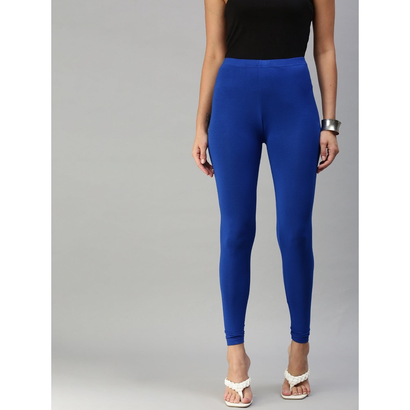 Ladies Superior Ankle Length Leggings Royal Blue Solid Viscose.
