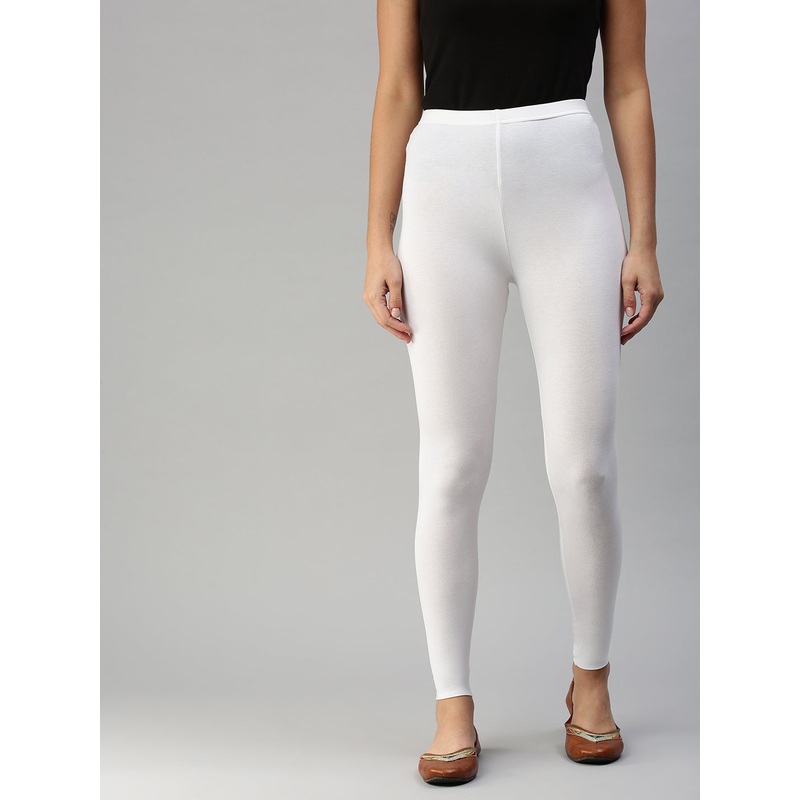 Ladies Superior Ankle Length Leggings White Solid Viscose.