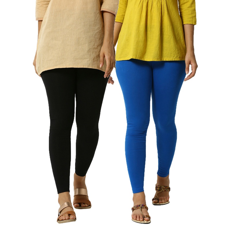 Pack of 2  Ladies Superior Ankle Leggings Black&Cobalt