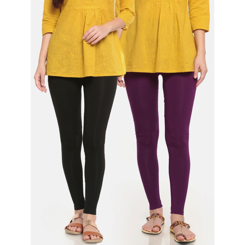Pack of 2  Ladies Superior Ankle Leggings Black&Dark Purple