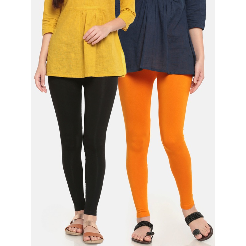 Pack of 2  Ladies Superior Ankle Leggings Black&Dark Yellow