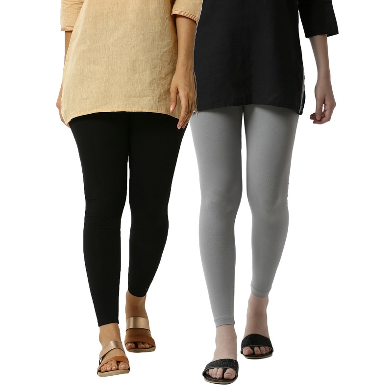 Pack of 2  Ladies Superior Ankle Leggings Black&Light Grey