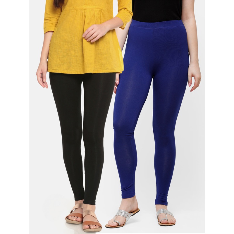Pack of 2  Ladies Superior Ankle Leggings Black&Navy Blue