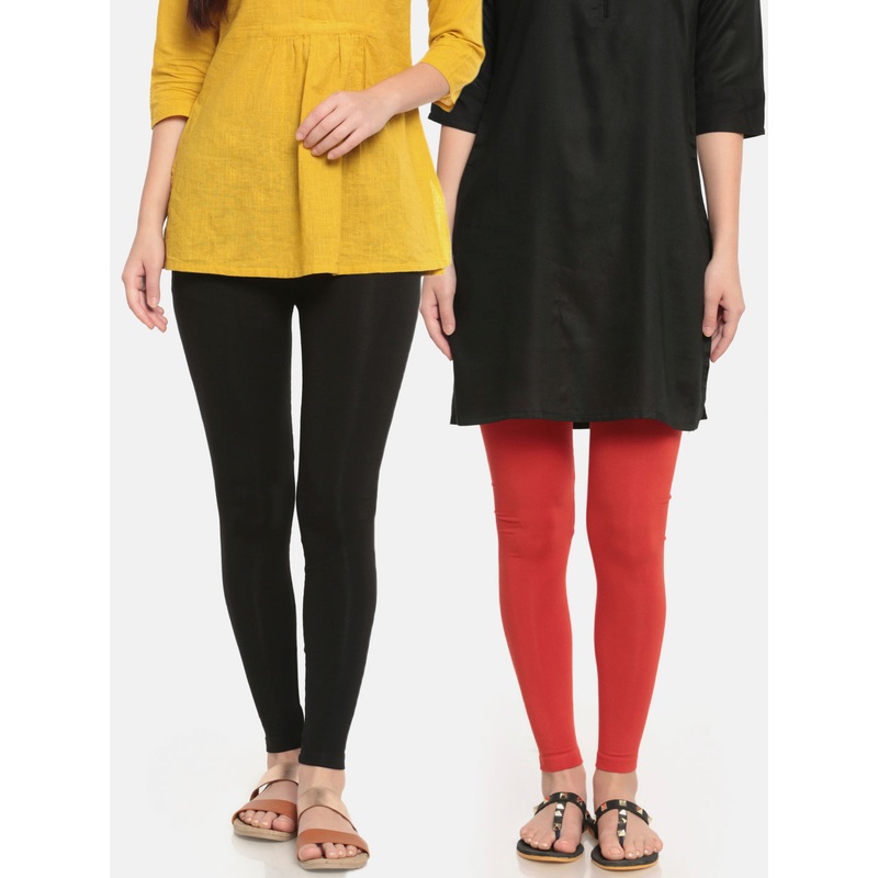 Pack of 2  Ladies Superior Ankle Leggings Black&Rust Orange