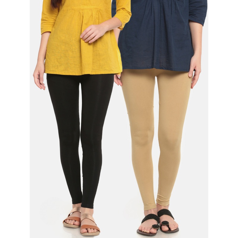 Pack of 2  Ladies Superior Ankle Leggings Black&Skin