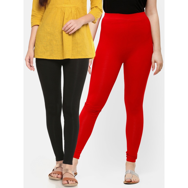 Pack of 2  Ladies Superior Ankle Leggings Black&True Red