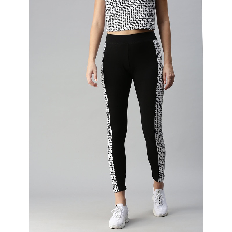 Printed Active Wear Leggings-Black