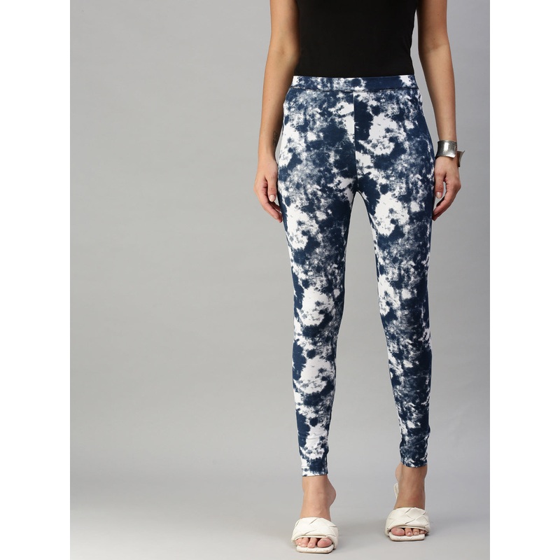 Printed Active wear Leggings-Dark Indigo Blue