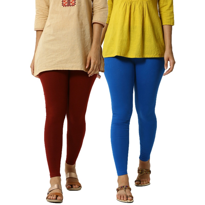 Superior Ankle Length Leggings Combo Pack of 2 Maroon&Cobalt