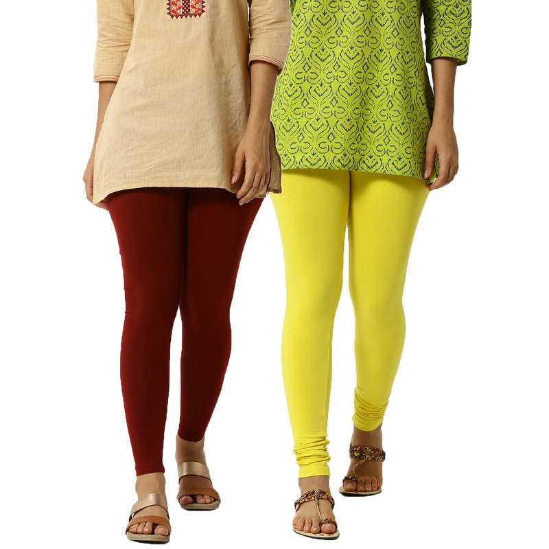 Superior Ankle Length Leggings Combo Pack of 2 Maroon&Lemon Yellow