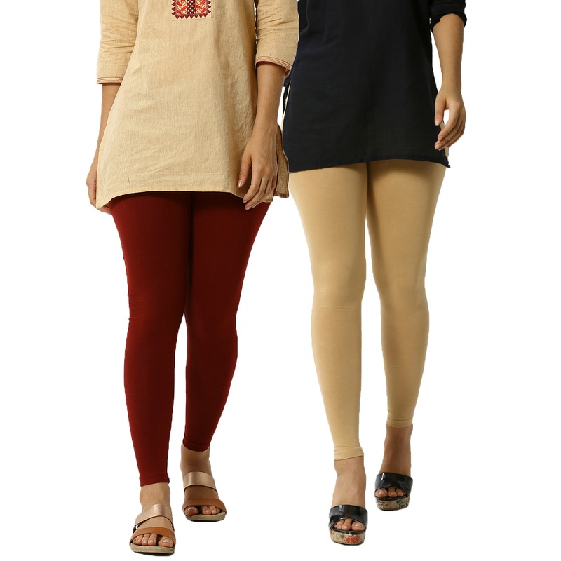 Superior Ankle Length Leggings Combo Pack of 2 Maroon&Skin