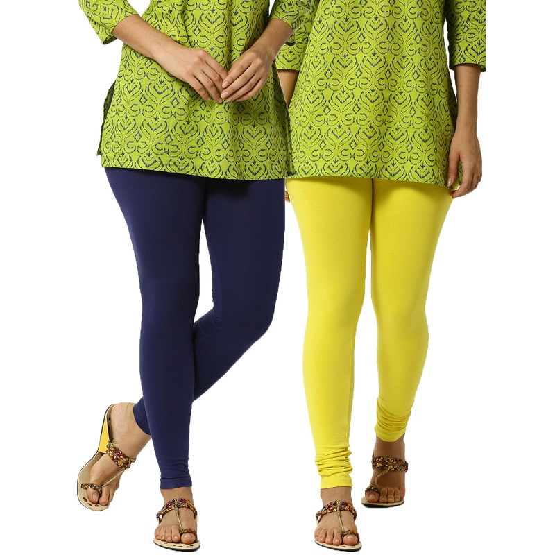 Superior Ankle Length Leggings Combo Pack of 2 Navy Blue&Lemon Yellow
