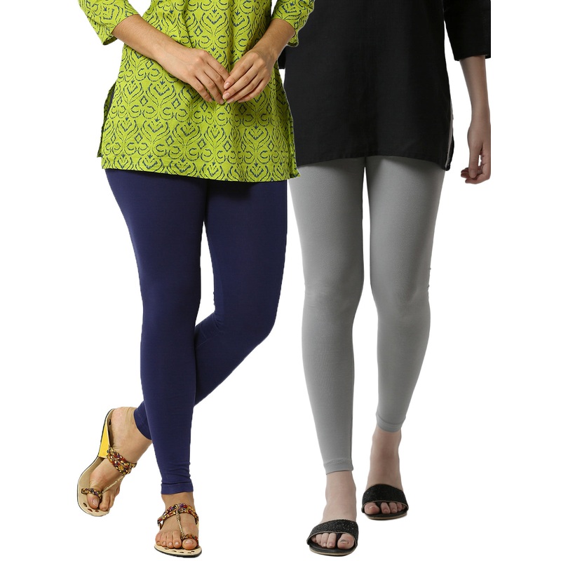 Superior Ankle Length Leggings Combo Pack of 2 Navy Blue&Light Grey