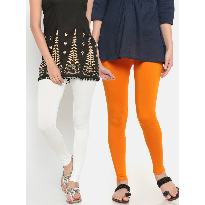 Superior Ankle Length Leggings Combo Pack of 2 Offwhite&Dark Yellow