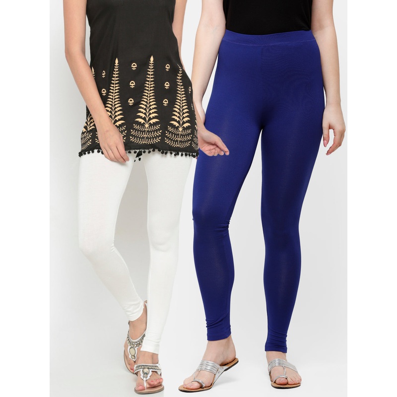 Superior Ankle Length Leggings Combo Pack of 2 Offwhite&Navy Blue