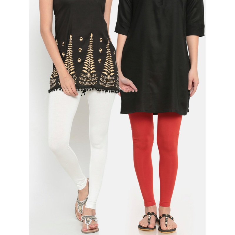 Superior Ankle Length Leggings Combo Pack of 2 Offwhite&Rust Orange