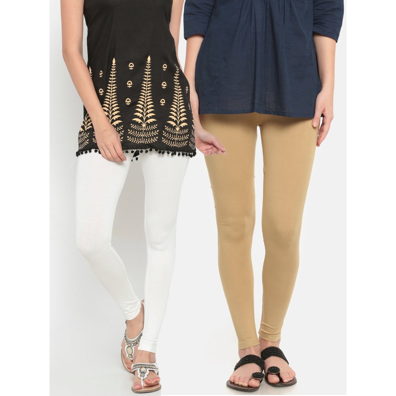 Superior Ankle Length Leggings Combo Pack of 2 Offwhite&Skin