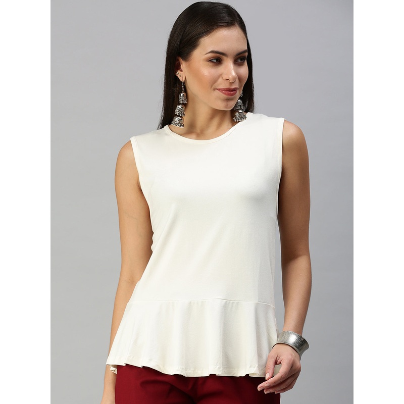 Women’s Peplum Top Knit Top Solid Viscose OffWhite