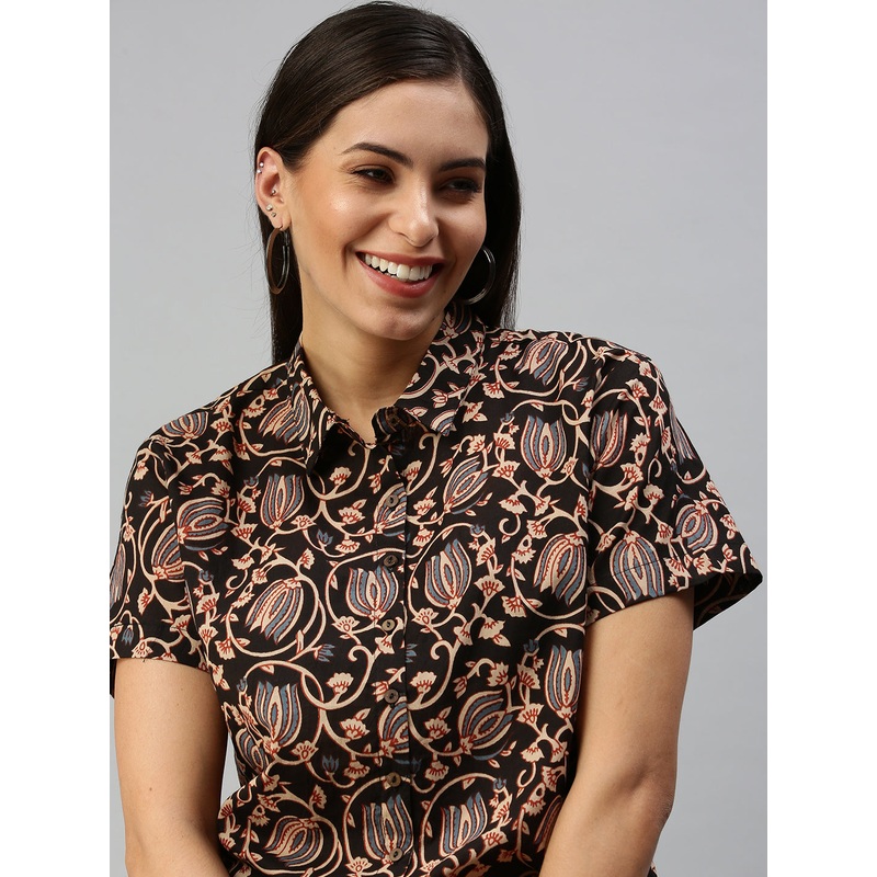 Women’s Printed Half Sleeve Shirt Brown